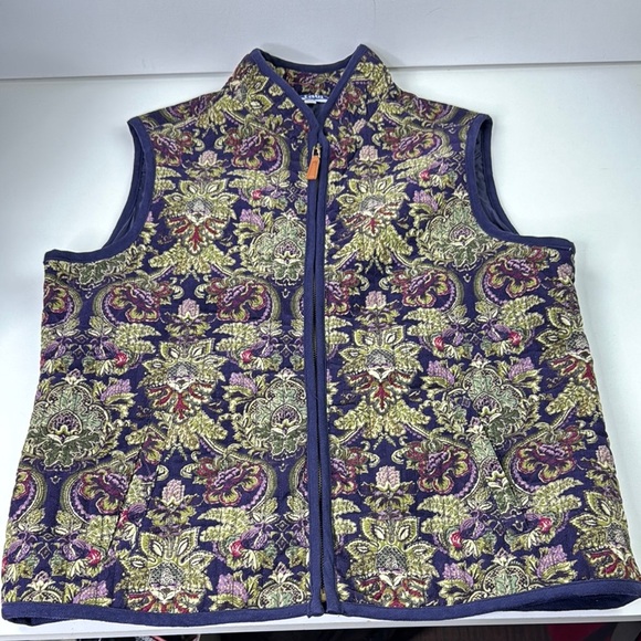 Tabi Women's Purple Corduroy Colourful Floral Quilted Vest - Picture 3 of 11